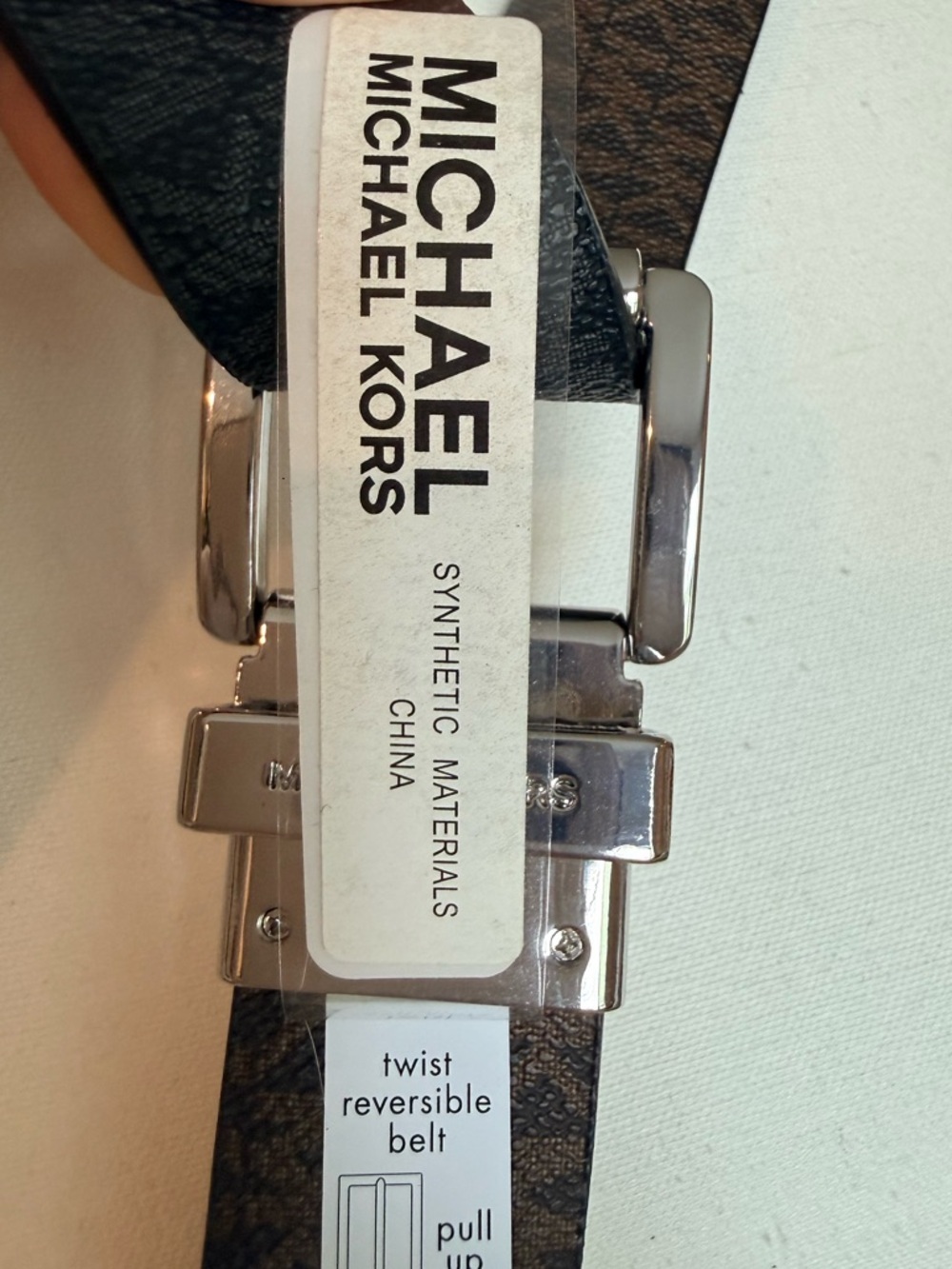 Michael Kors Reversible MK Monogram Belt Black Brown Silver Buckle XL NWT - Picture 8 of 11
